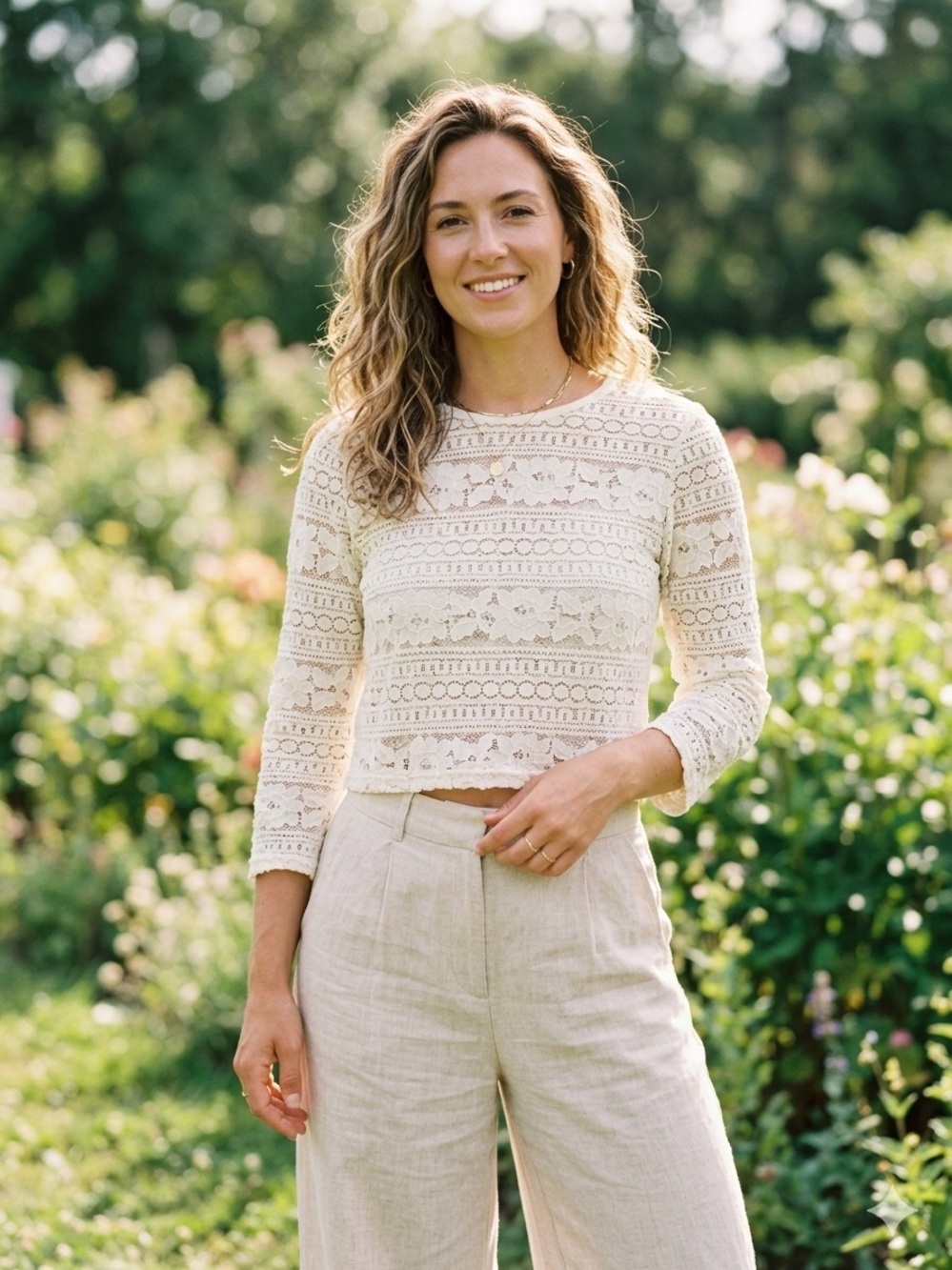 Cream Ivory Lace Long Sleeve Crop Top